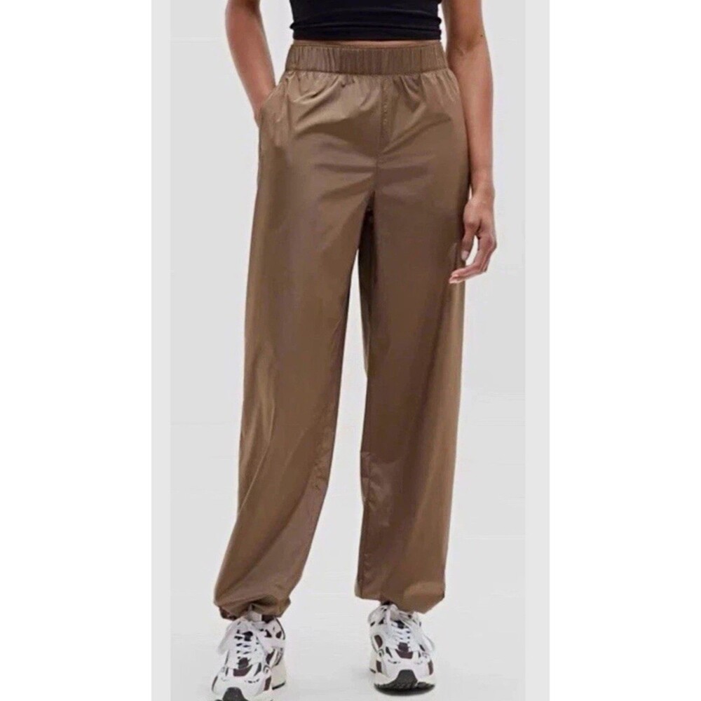 Athleta Rise Pant Womens Brown Water Repellent Pull On Straight Track Pants Sz L